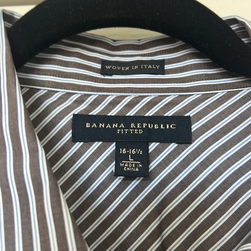 Banana Republic Men's Brown, Blue and White Striped Dress Shirt
